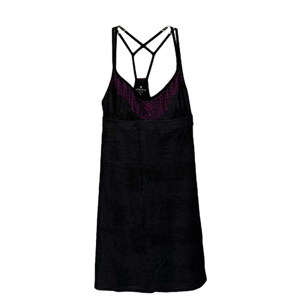 Athleta Printed Coastline‎ Black Strap Shelf Bra Swim Dress Small Summer Beach